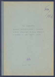 Plan działalności Instytutu Bibliotekoznawstwa i Informacji Naukowej Uniwersytetu im. Adama Mickiewicza w Poznaniu na lata 1975/76 - 1977/78