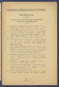 Instrukcja dotycząca kontynuacji Centralnego Katalogu Czasopism Zagranicznych