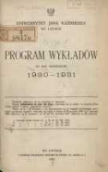 Program wykładów na rok akademicki 1930/1931