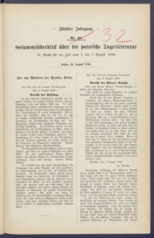 Gesamt&uuml;berblick &uuml;ber die Polnische Tagesliteratur 1896.08.10 R.5 Nr32