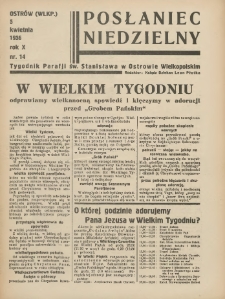 Posłaniec Niedzielny: organ Parafii św. Stanisława BM w Mieście Ostrowie Archidiec. Poznańskiej 1936.04.05 R.10 Nr14