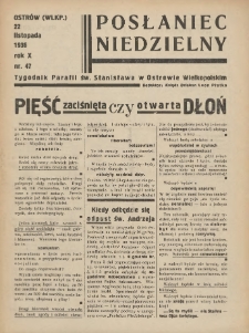 Posłaniec Niedzielny: organ Parafii św. Stanisława BM w Mieście Ostrowie Archidiec. Poznańskiej 1936.11.22 R.10 Nr47