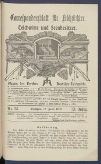 Korrespondenzblatt f&uuml;r Fischz&uuml;chter, Teichwirte und Seenbesitzer: Organ des Vereins Deutscher Teichwirte 1902.06.15 Jg.9 Nr12