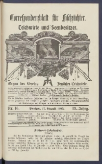Korrespondenzblatt f&uuml;r Fischz&uuml;chter, Teichwirte und Seenbesitzer: Organ des Vereins Deutscher Teichwirte 1902.08.15 Jg.9 Nr16