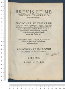 Brevis Et Methodica Tractatio Peri Tēs Ekstaseōs : Proposita Ad Dispvtandvm Inclitae Artivm Facvltati Lipsensi, secundum eiusdem statuta, ad diem Iul. XIII. quo ... Anno 1359. celeberrimus Iurisconsultus Bartolus Saxoferratensis obijt ... Svbiectis Aliis Etiam Qvaestionibus de Spectris & Vmbrarum apparitionibus. /