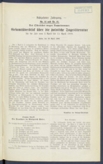 Gesamt&uuml;berblick &uuml;ber die Polnische Tagesliteratur 1909.04.20 R.17 Nr14/15