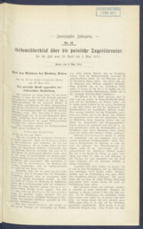 Gesamt&uuml;berblick &uuml;ber die Polnische Tagesliteratur 1911.05.09 R.20 Nr18