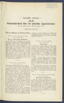 Gesamt&uuml;berblick &uuml;ber die Polnische Tagesliteratur 1911.06.27 R.20 Nr25