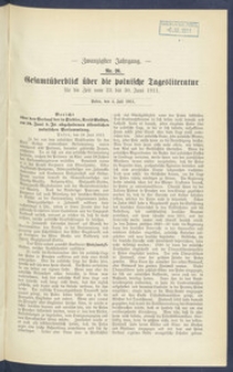 Gesamt&uuml;berblick &uuml;ber die Polnische Tagesliteratur 1911.07.04 R.20 Nr26