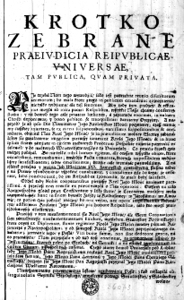 Kr&oacute;tko zebrane Praeiudicia Reipublicae Universae, tam publica quam privata