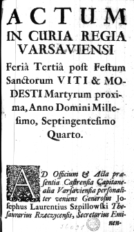 Manifest od Iaśnie Oświeconego Xiążęćia I Mośći Michała Stefana Kardynała , Hrabi na Kryłowie y Radźieiowicach Radzieiowskiego, Prymasa Korony Polskiey y W. X. L. y pierwszego Xiązęcia, Stanom Rzeczypospolitey, y całemu światu podany
