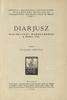 Diarjusz Walnej Rady Warszawskiej z roku 1710