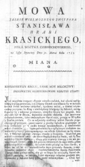 Mowa Jasnie Wielmoznego JMci Pana Stanisława Hrabi Krasickiego, Posła Wdztwa Czerniechowskiego, na Sessyi Seymowey Dnia 31. Marca Roku 1789. miana