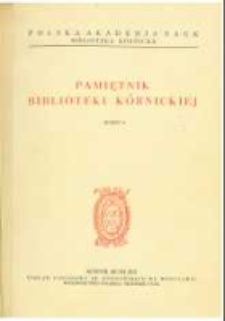 Początki Bnina. Pamiętnik Biblioteki K&oacute;rnickiej Z. 8.
