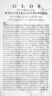 Głos Jaśnie Wielmożnego Marszałka Seymowego Dnia 16. Miesiąca Października Ru. 1786.