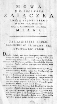 Mowa J. W. Imci Pana Zaiączka Posła Kijowskiego w Izbie Senatorskiey Dnia 23. Października 1786. Roku miana