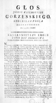 Głos Jasnie Wielmoznego Gorzenskiego Stolnika i Posła Poznanskiego Dnia 24. 8bra miany
