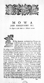 Mowa Jego Krolewskiej Mci. Na Seymie 1766. 11. Octobris miana
