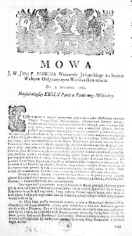 Mowa J. W. JMci P. Borcha Woiewody Jnflantskiego na Seymie Walnym Ordynaryinym Warszawskim miana Die 8. Novembris 1766.
