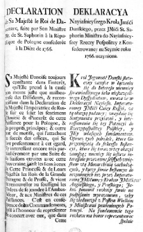 Deklaracya Nayiasnieyszego Krola Jmśći Dunskiego, przez JMśći St. Saphorin Ministra do Nayiasnieyszey Rzeczy Pospolitey z Konfederowaney na Seymie roku 1766. uczyniona
