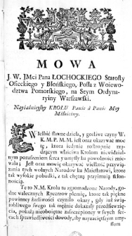 Mowa J. W. JMci Pana Łochockiego Starosty Osieckiego y Błońskiego, Posła z Woiewodztwa Pomorskiego, na Seym Ordynaryiny Warszawski
